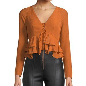 NWT ALEXIS Reagan Long Sleeve Lace-Up Peplum Top